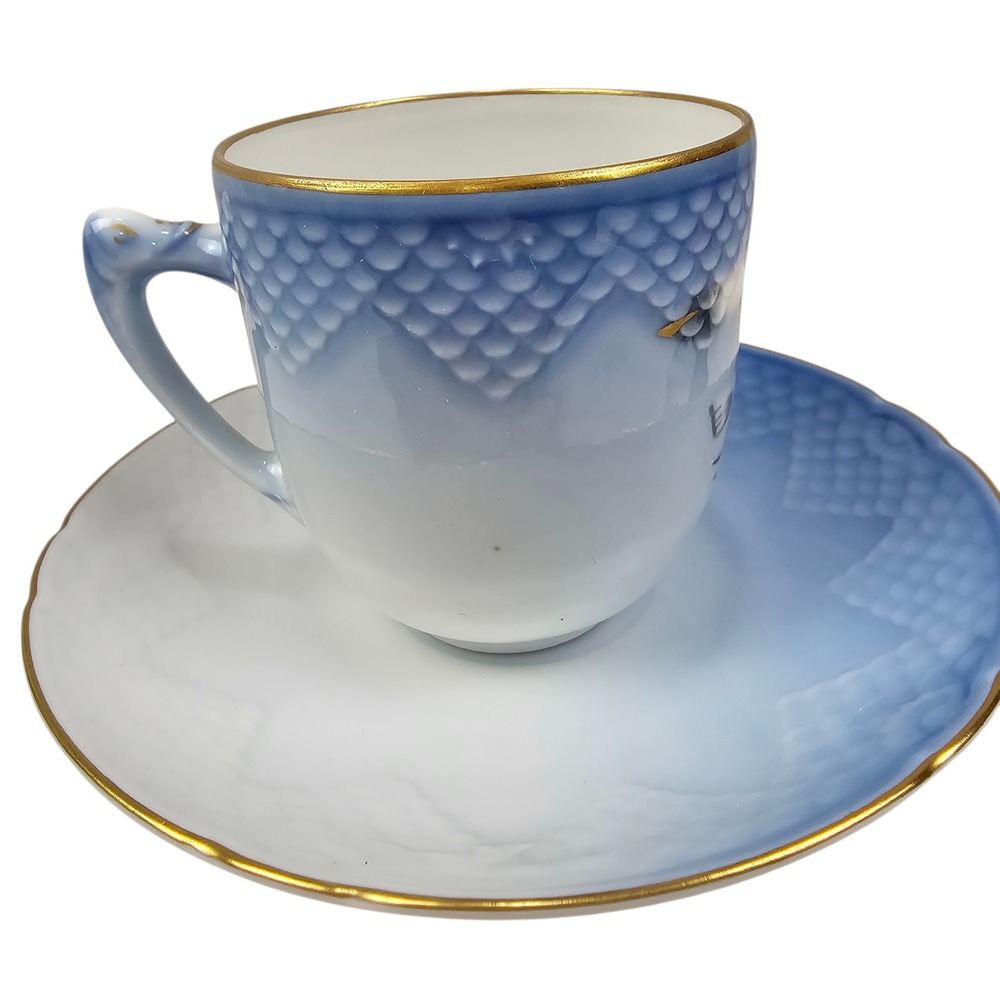 Bing & Grondahl Seagull‎ Teacup Saucer Set Gold Trim Danbury Mint 3309/460 Blue - Picture 4 of 9